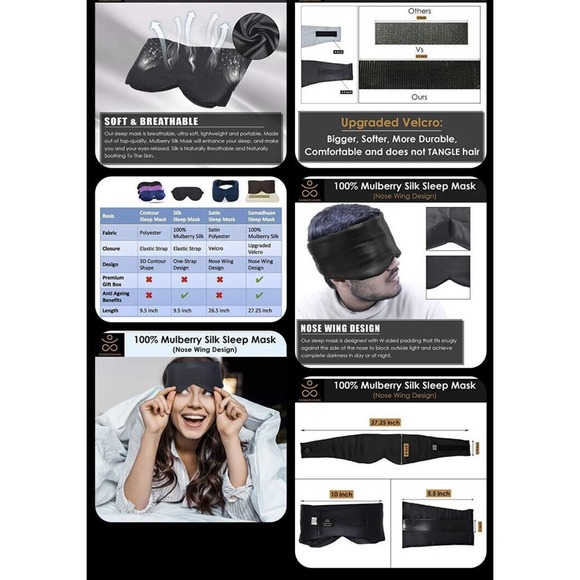 Samadhaan 100% Mulberry Silk Sleep Mask for Side Sleepers Eye Mask Nose Wing - Picture 3 of 8